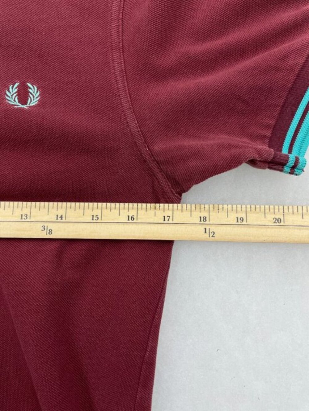 Fred Perry Vintage Twin Tipped Polo Shirt Burgundy Teal Fits Men's XS - Picture 6 of 8